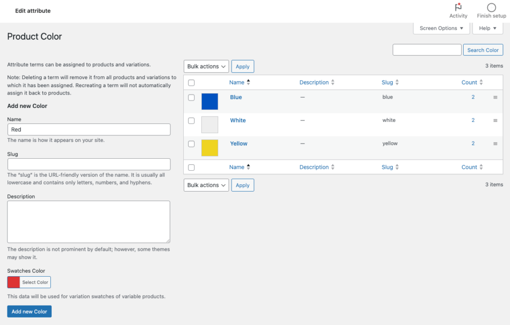 Set up swatches for product attribute options