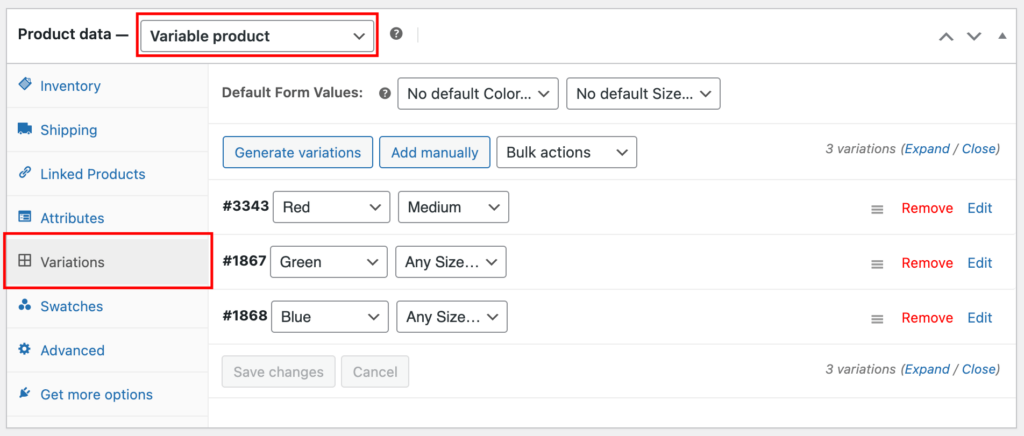 Setup product variations in WooCommerce