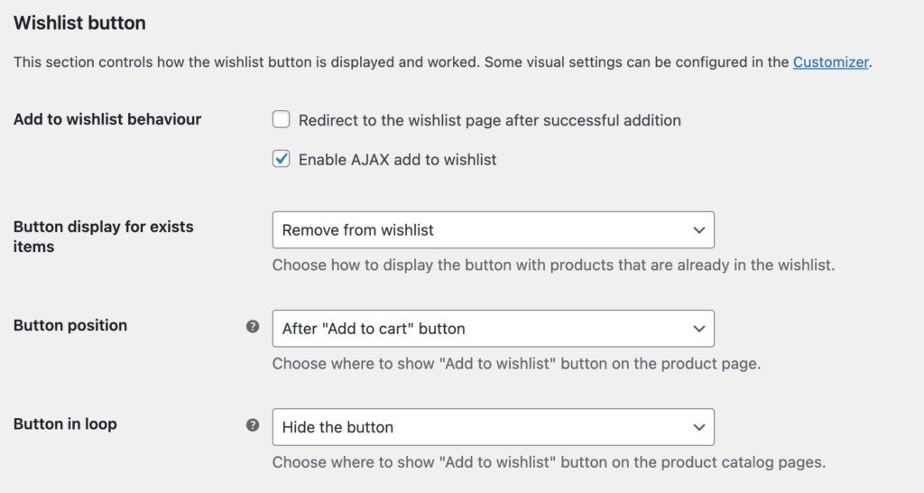 Wishlist Settings - wcboost wishlist settings button