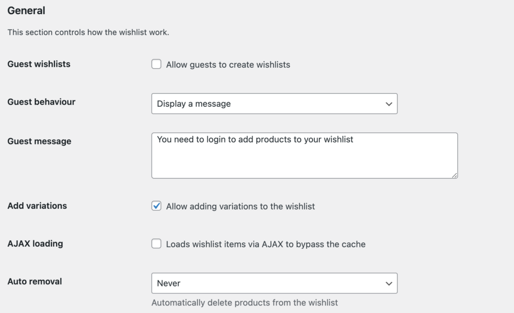 Wishlist Settings - wcboost wishlist settings general