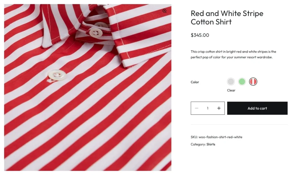 Multi-color swatches on the product page